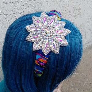 Fabric Wrapped Headband With Rhinestone Flower
